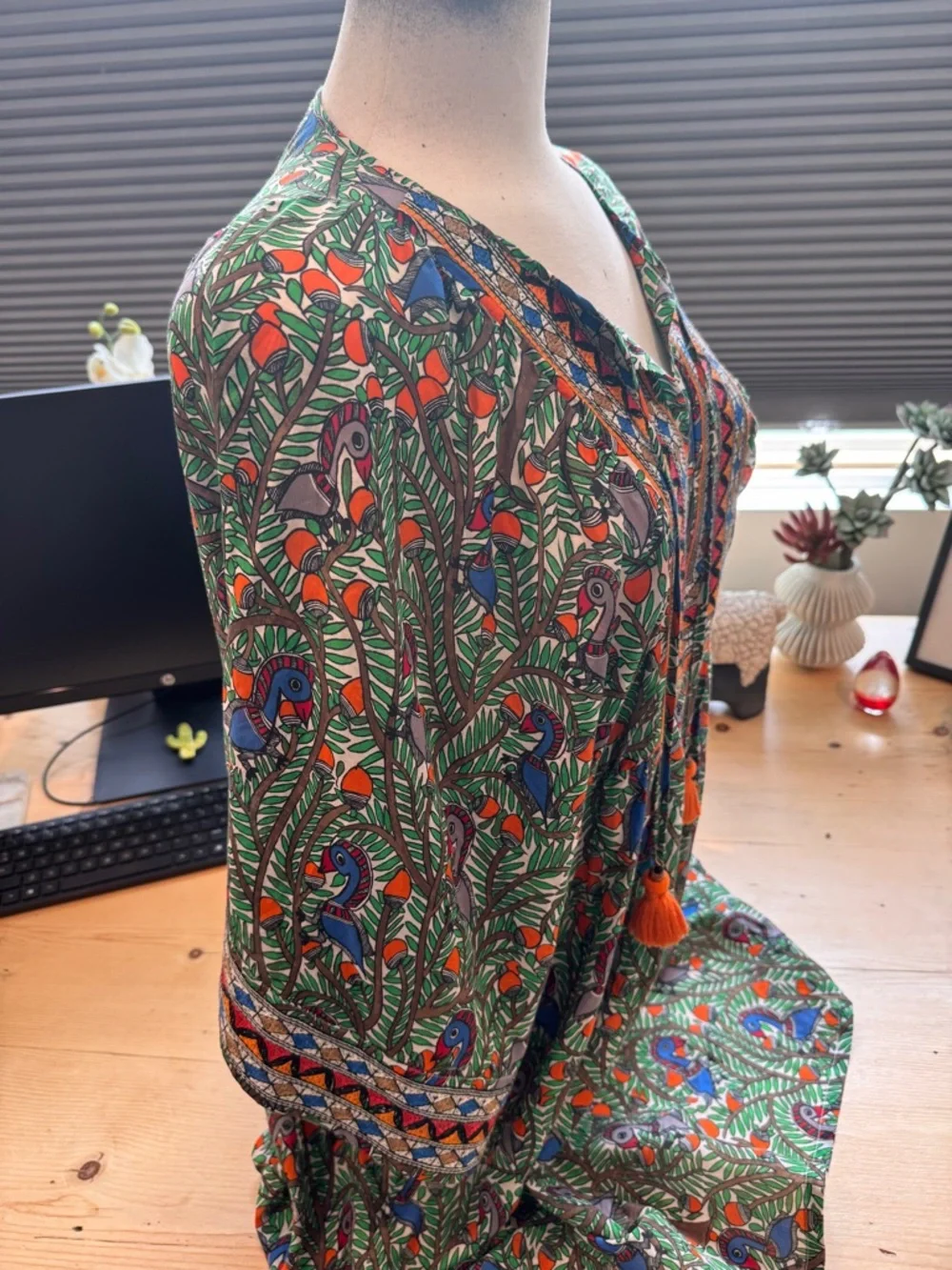 Tory Burch Green Cover Up Embroidered V-Neck Tunic Women XL EUC - Picture 8 of 9